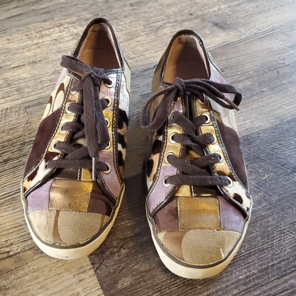 Coach Dawnell Sneakers Size 6.5 Women Patchwork Lace Up Shoes